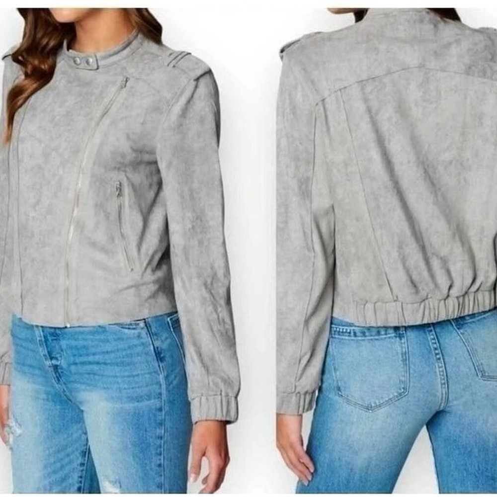 NWOT‎ Blank NYC Womens Gray Faux Suede Moto Bomber Jacket Vapor Nordstrom XS